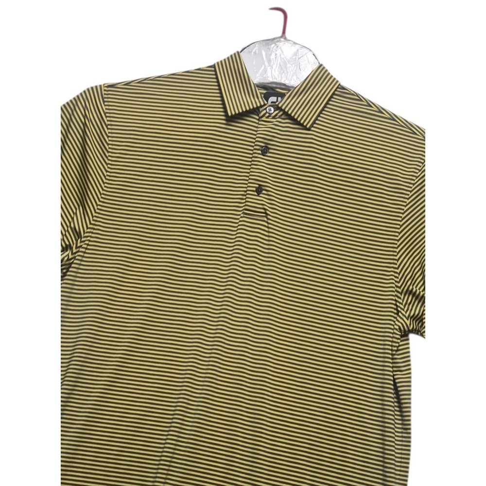 FootJoy Mens XL Striped Golf Polo Shirt Yellow Grey Short Sleeve Performance XL